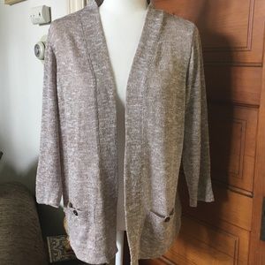 Beige 3/4 sleeve open front cardigan